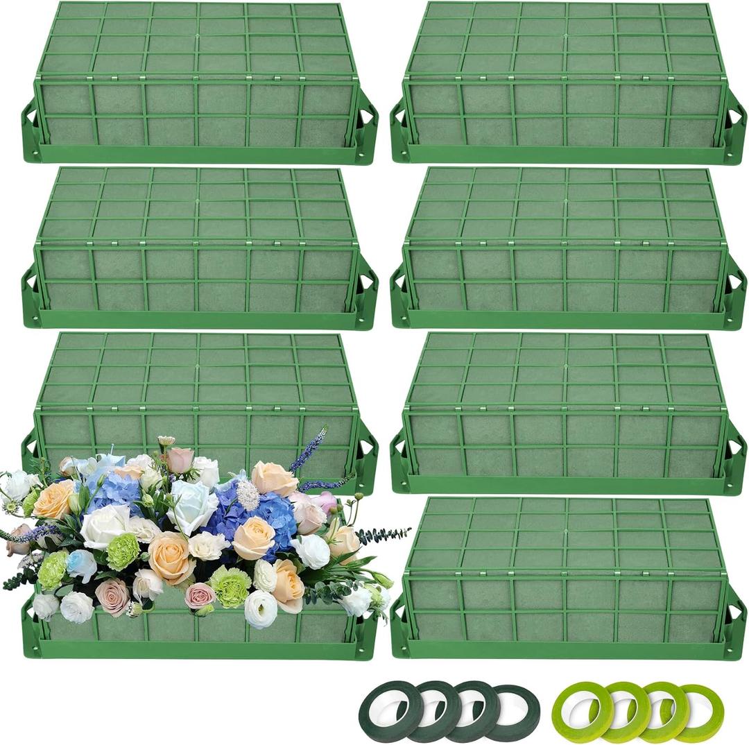 8PCS Floral Foam Cage, Flower Cage Holder, Dry and Wet Rectangle Flower Arrangement, Hangable Green Blocks Floral Foam Cages for Artificial Flesh Flower Wedding Holiday, Home, Garden Party Decorations