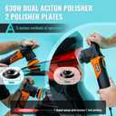 AUTIWOZ Mini Polisher, 2/3Inch Small Buffer Polisher, 630W with 12mm Random Orbital, Dual Action Car Polishers and Buffers for Car Detailing, Headlight Polishing, 2500-7000RPM with Soft Start, W02