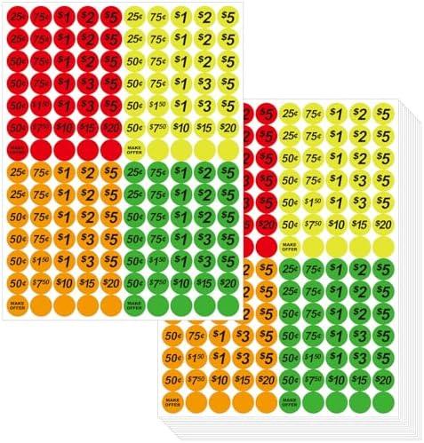 Dreecy 3500 Pcs Yard Sale Stickers Garage Sale Price Stickers Flea Market Pre-Priced Price Tag Labels Stickers in Bright Neon Colors,Yellow Red Green Orange, 3/4" in Diameter, 4 Pack