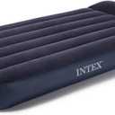 Intex Dura Beam Pillow Rest Classic Blue Inflatable Blow Up Mattress Air Bed with Internal Built in Pump, Twin