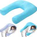 HOMBYS Cooling U Shaped Pillow for Neck, Contour Shoulder Pillow for Side Sleepers, Ergonomic Body Pillows for Adults, Hug Pillow with Washable Cover for Back, Shoulder Pressure Reduce (Light Blue)