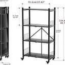 Folding Storage Shelves, 4-Tier Metal Foldable Shelf Shelving Rack Organizer On Rolling Wheels in Kitchen Warehouse Patio Pantry Garage Collapsible Shelves No Assembly (Black, 4-Layer), 64 x 34.1 x 115 cm