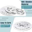 Queekay Housewarming Gifts New Home 1 Farmhouse Trivet for Hot Dishes and 5 Wooden Coasters Round Wood Hot Pads Set with Holder for Home Christmas Decoration 7" and 4"(Gray, White)