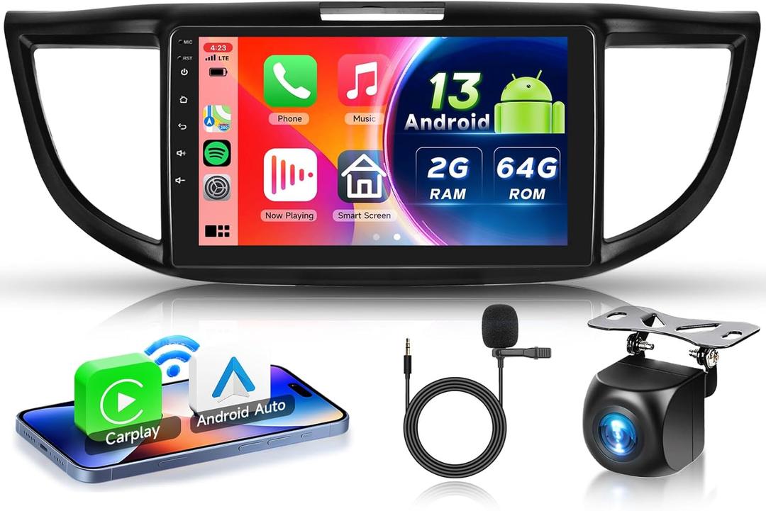 2G+64G Android 13 Car Stereo for Car Radio for Honda CRV 2012-2016 with Wireless Carplay Android Auto, 9 Inch Touch Screen Radio Support GPS/WiFi/Bluetooth/FM/SWC/Backup Camera