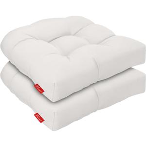 Outdoor Wicker Cushion, Set 19 x 19 x 5 Inch Seat Patio Cushions Round Corner Chair Pads Premium Comfortable Thick Fiber Fill Tufted Cushion,2 Pack, Beige