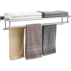 Bathroom Towel Rack with Double Towel Bar 32 Inch Bathroom Hotel Shower Shelf SUS304 Stainless Steel Modern Wall Mounted Holder Polished Chrome