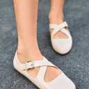 Coutgo Women's Ballet Flats Comfortable Closed Round Toe Criss Cross Ankle Strap Dress Dance Flat Shoes (6.5, Beige)