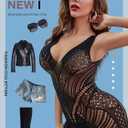 2 x SeaFever Sexy Lingerie for Women Fishnet See Through Bodysuit One Piece V-Neck Mini Dress Intimates Sex Clearance Strapless Mesh Chemise Babydoll (Black) (Black)