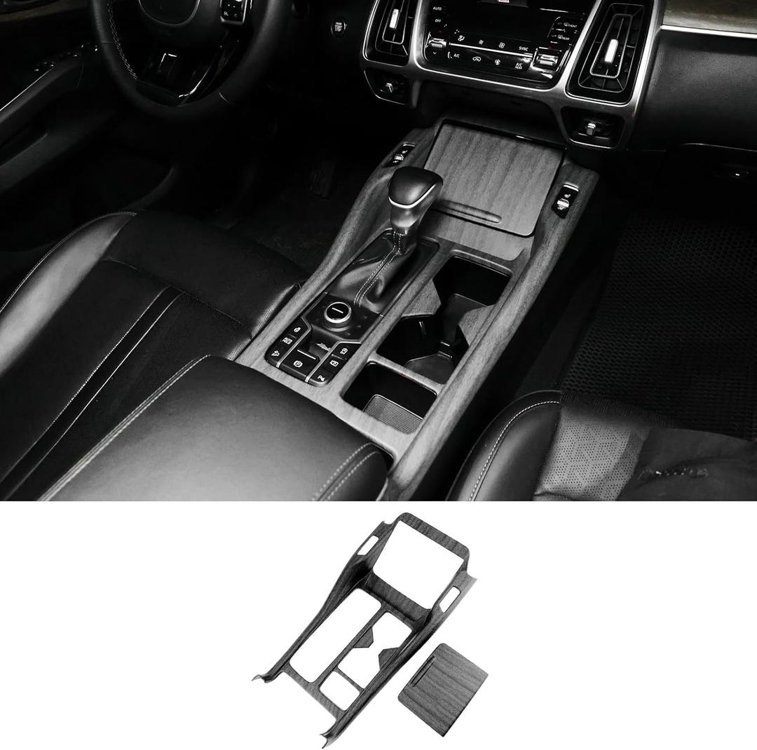 Matte Wood Grain ABS Car Center Console Gear Shift Panel Cover Front Central Water Cup Holder Frame Cover Trim Compatible with Sorento 2021-2025 Accessories