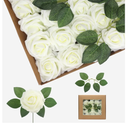 50PCS Mike White Artificial Flowers Real Looking Foam Fake Roses, Rose Artificial Wedding Flowers Combo for Wedding Bouquets Centerpieces Flower Arrangements Decorations (Milk White, 50)