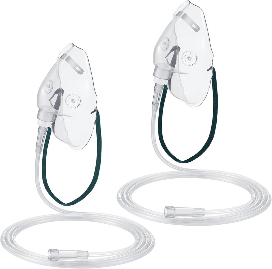 Geiserailie 2 PCS L Oxygen Mask with 6.6 Ft Tubing and Adjustable Elastic Strap, Adult Oxygen Mask with Tubing, Transparent Masks for Face Adult