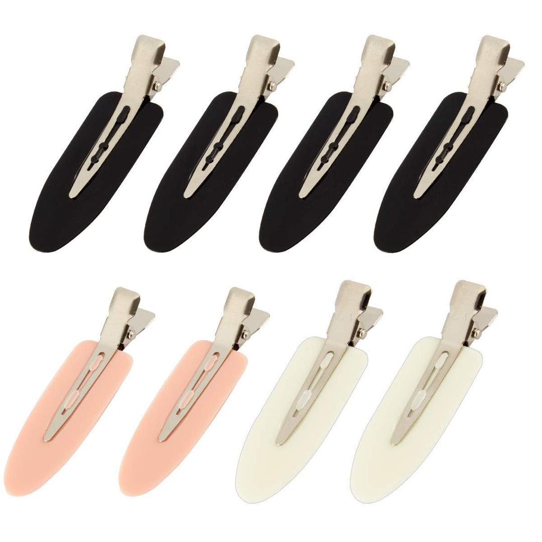 8Pcs No Bend No Crease Hair Clips- Styling Duck Bill Clips Alligator Hair Barrettes for Styling Sectioning, Small Gifts for Women Girls Salon Hairstyle Hairdressing Bangs Waves Makeup (Black, White, Pink)
