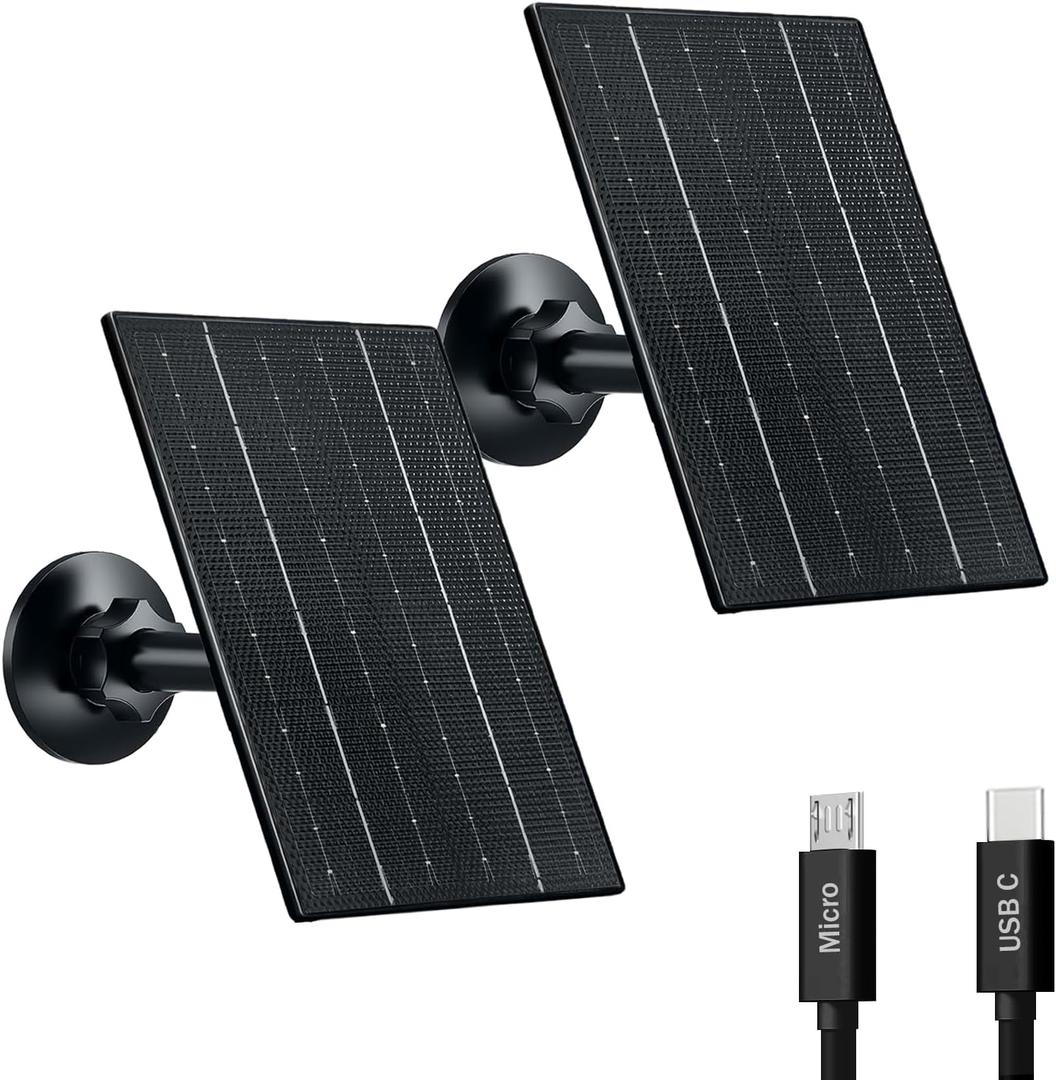 Zivif 4W Camera Solar Panel, USB/Type-C Solar Charger with Rechargeable Battery Powered Camera, 9.8ft Cable, Waterproof, Adjustable Mount (2 Pack)