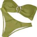 QJQ Women's Bandeau Swimsuits Strapless Tie Back Bikini Sets High Cut Cheeky 2 Piece Bathing Suit Swimwear (Green, M)
