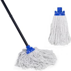 KeFanta Mop for Floor Cleaning, 2 Pcs Cotton String Wet Mops Replacement Head Refill Compatible with Microfiber Cloth Mop & 0.8" Diameter Mop Handle(1 Handle & 2 Mop Heads) (Small, Blue)