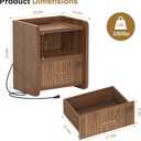 Night Stand with Charger Station - Modern Wood Nightstand with Drawer Storage, Fluted Wide Nightstands Bedside Table, Mid Century Night Stands for Bedroom Home Office Sofa, Walnut, 20"W x 15.4"D x 23.6"H