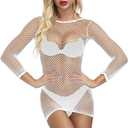 Vorifun Sexy Women Babydoll Stretchy Fishnet Lingerie Seamless Chemise Nightwear, One Size, 5 Color (White)