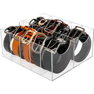 Belt Organizer, Acrylic Belt Storage Holder for Closet and Drawer, 14 Compartments Belt Container for Checkroom, Clear Belt Divider Display Case