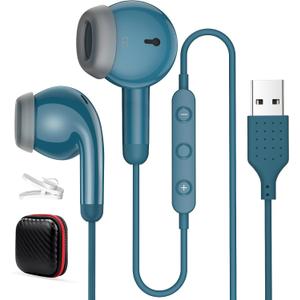 USB Earbuds for PC,Headphones with Microphone for Computer,Wired USB Headset with Mic Audio Control Noise Isolating Stereo Laptop Earphones for Dell for HP Asus for Surface Office Zoom Working Blue
