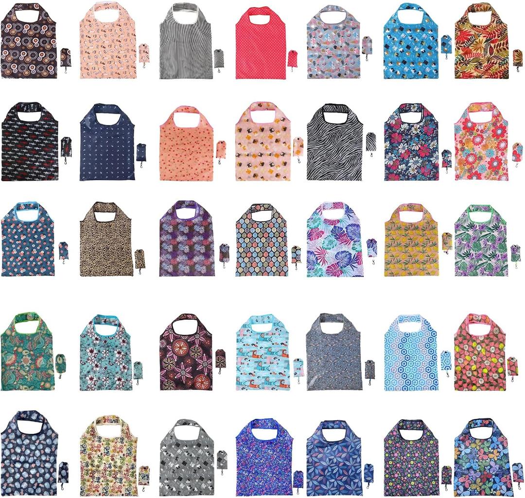 Merkaunis 35 Pack Reusable Floral Grocery Bags Foldable Grocery Bags Machine Washable Bags Grocery Bag Reusable Shopping Bag Waterproof Reusable Groceries Bag Packable Shopping Bag for Shopping