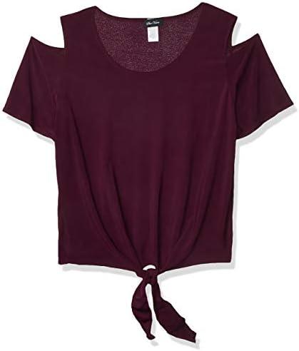 Star Vixen Women's Plus-Size Cold-Shoulder Short SLV Tiefront Smooth Knit Top, 3X