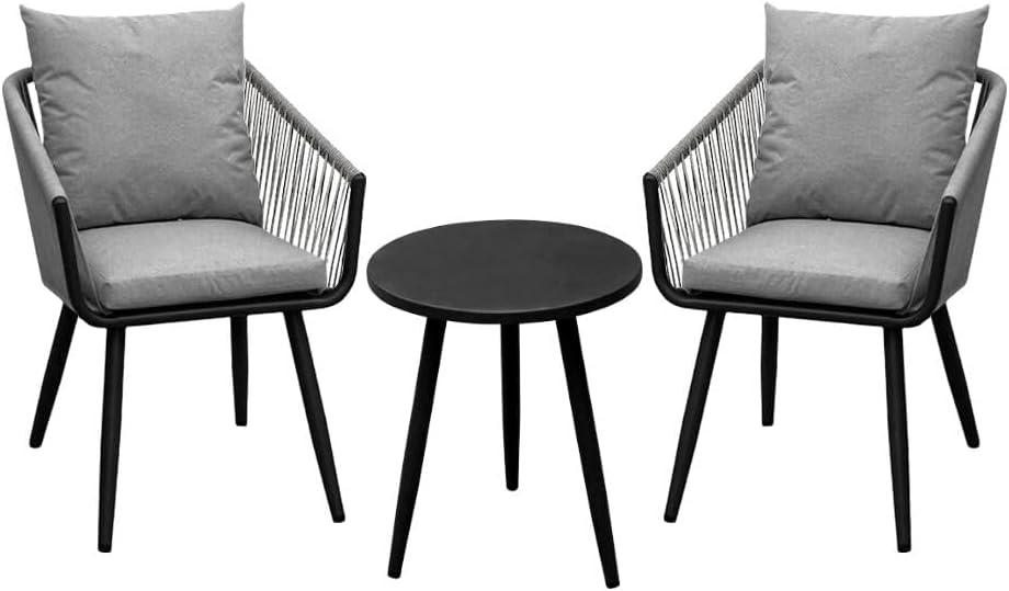 Outogether 2pcs Aluminium Sofas and Dia. 17.71ins Aluminium Round Coffee Table Set for Outdoor,Patio,Back Yard,Balcony (Grey)