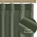 NICETOWN Forest Green Pinch Pleated Linen Kitchen Curtains 24 Inches Long, 2 Panels Set French Rustic Light Filtering Short Curtains for Cafe Bar Living Room Bedroom Window, 40" W x 24" L