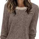 WIHOLL Long Sleeve Shirts for Women Lightweight Sweaters Fall Outfits 2026 Color Block Winter Clothing Dressy Casual Soft (Medium, 01-khaki)