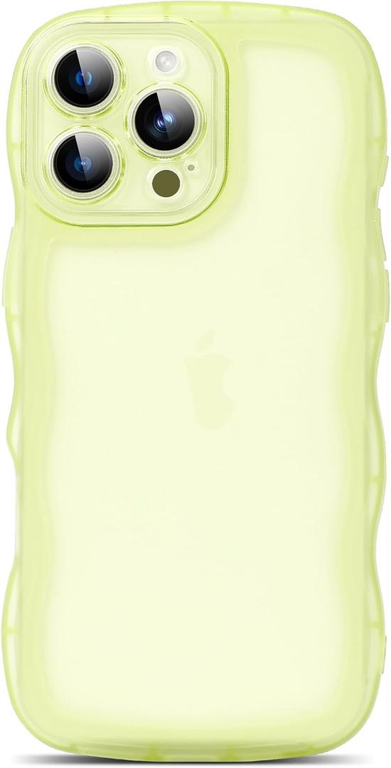 Compatible with iPhone Xs Max Case 6.5", Cute Kawaii Curly Wave Frame Shape Soft Silicone Shockproof Protective Phone Cover for Women Girls, Clear/Yellow, Pack of 2 