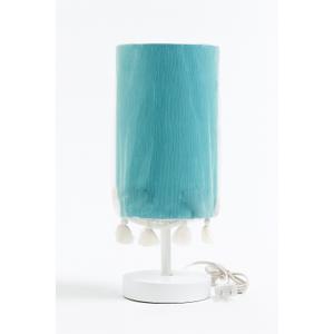 13.75 Inches Accent Lamp White Steel Finish Teal Fabric Shade with Tassels