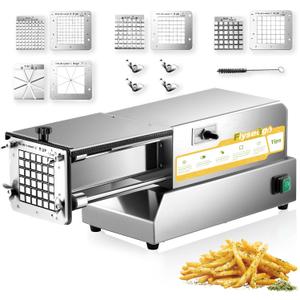 French Fry Cutter Electric Potato Cutter Stainless Steel Professional With 4 Blades For Commercial, Home Use & Cucumbers, Carrots, Sweet Potatoes, Silvery