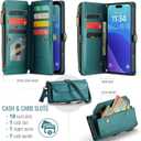 Strapurs Wallet Case Compatible with iPhone 16 Pro Max 6.9" RFID Blocking 10-Card Holder Soft PU Leather Magnetic Snap Shoulder Strap Zipper Pocket Phone Case Fit for iPhone 16 Pro Max - Blue Green