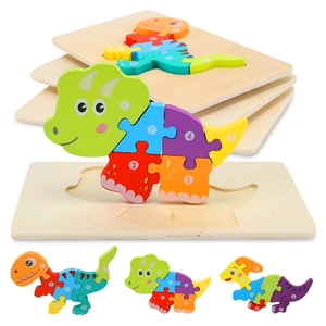 Wooden Dinosaur Puzzles for Toddlers 2-4, 3-Pack Montessori Toys for 3 Year Old, Montessori Toys for 3 Year Old, Toddler Learning Toys for Ages 2-4, Ideal Gifts for Boys and Girls 2 3 4 5
