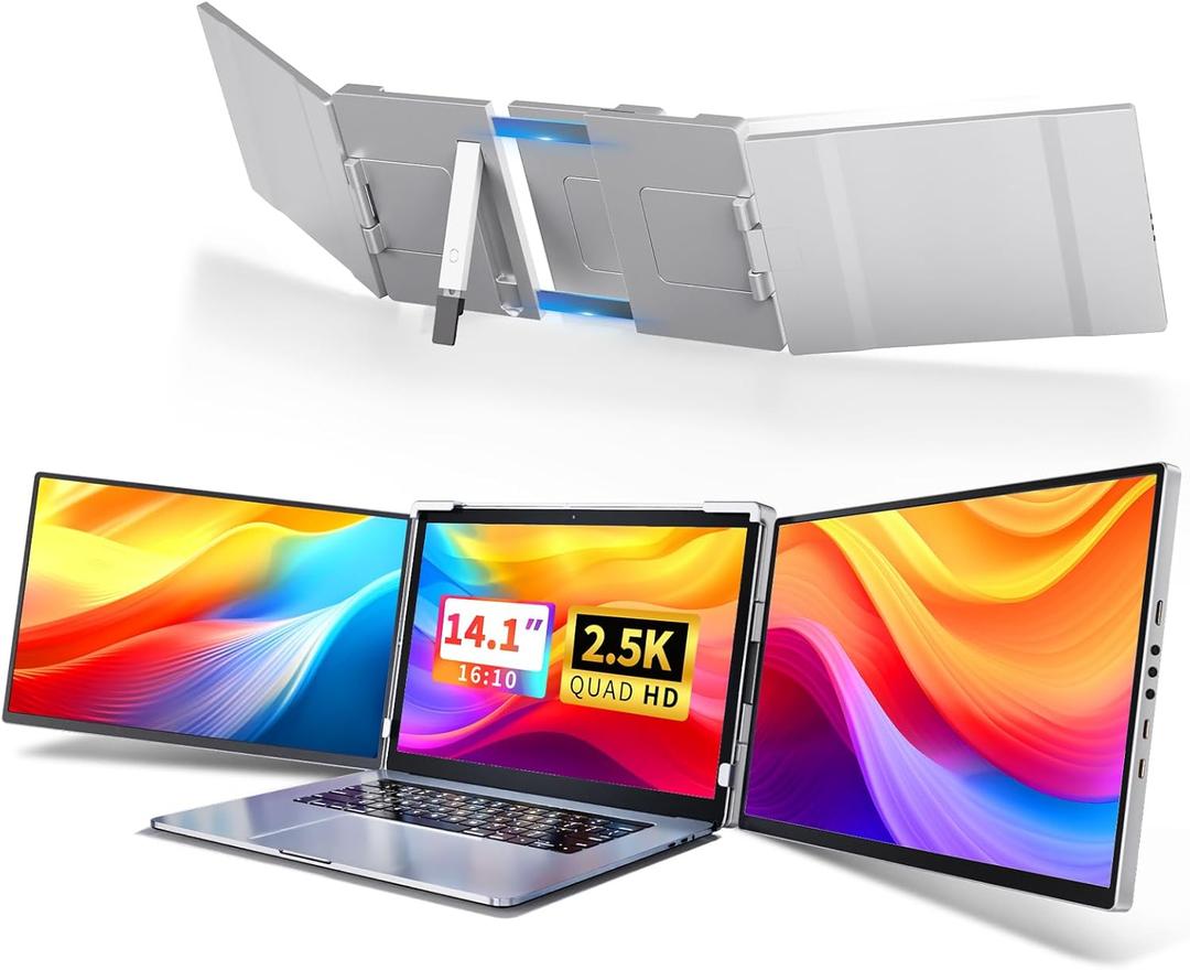 Triple Screen Laptop Monitor Extender - 2.5K QHD IPS Triple Portable Monitor for Laptop 13.3-17 Inch, Plug Play and Compatible with MacOS/Wins/Chrome/Dex (Silver)