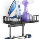 ORLESS Ironing Board Hanger Metal Wall Mount Iron and Ironing Board Holder, Laundry Room Decor and Storage with Large Storage Black Wooden Base Basket