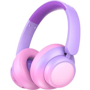 Candy Bila Active Kids Noise Cancelling Headphones, 60H Play Time Kids Bluetooth Headphones, Volume Limited, Bluetooth 6.0, USB C Charging, Headphones for iPad Tablet Airplane,Gradient Pink