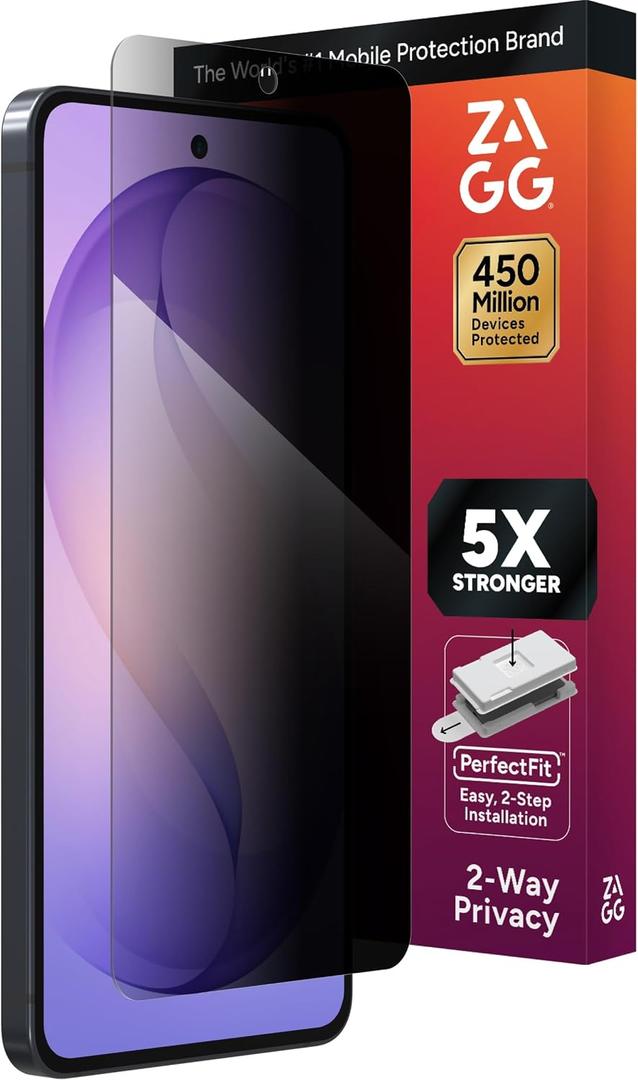 ZAGG Glass Elite Privacy Samsung Galaxy S26 Screen Protector - Tempered Glass 5X Stronger Impact Protection, 2-Way Privacy Filter, Smudge-Free ClearPrint, Case Friendly, Easy Install