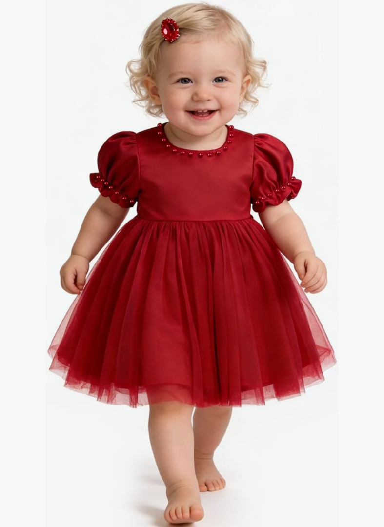 Toddler Baby Girls Flower Dress Satin Princess Birthday Tulle Gown Pageant Party Wedding Guest Formal Dresses 12-18M