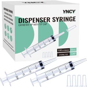 100 Pack 20ml Syringes with Cap for Liquid, 20cc syringe Whole Pack Bulk Sterile Sealed, No Needle