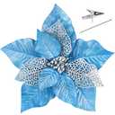 Geefuun 15PCS Christmas Tree Decorations Poinsettias Artificial Flowers Ornaments: Large Size 8.7” Xmas Glitter Flower with Clips Plus Stems (Wathet)