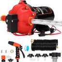 12V Washdown Pump Kit with 7.5 GPM & 80 PSI,RV Fresh Water Pump,Five Chamber Self-Priming Diaphragm Pump with Heavy Duty Pressure Switch,Nozzle & Filter  Ideal for Boats, RVs, Yachts & Campers