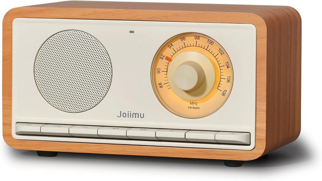 Vintage Kitchen Office Radio Bluetooth Speaker with Rechargeable Battery,Tabletop FM Radio for Home Decor (light walnut)