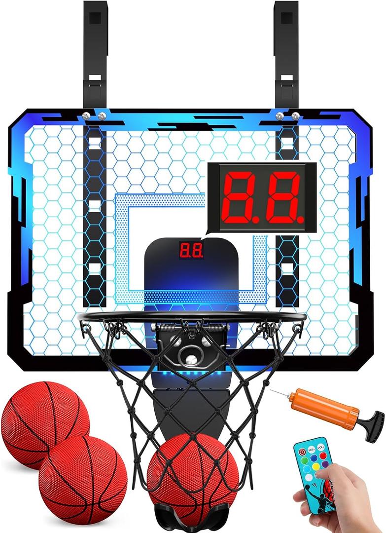 QDRAGON Mini Basketball Hoop with Scoreboard & 7 LED Lighting