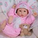UOFTKIZ Baby Dolls Girl - 17" Real Life Baby Doll, Soft Body Doll with Feeding Toy Kit, Gift for Grandparents, New-Parents, Kids 3+ (Pink Bear)