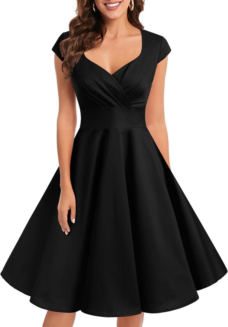 Bbonlinedress Black Vintage Cocktail 1950s Wedding Guest 50s 60s Retro Rockabilly Pinup Formal Prom Party Dress Black M