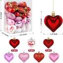 Valentine's Day Decor Heart Ornaments 36 Pcs Heart Shaped Baubles Red Pink White Hanging Decorations for Valentine's Day Christmas Wedding Anniversary