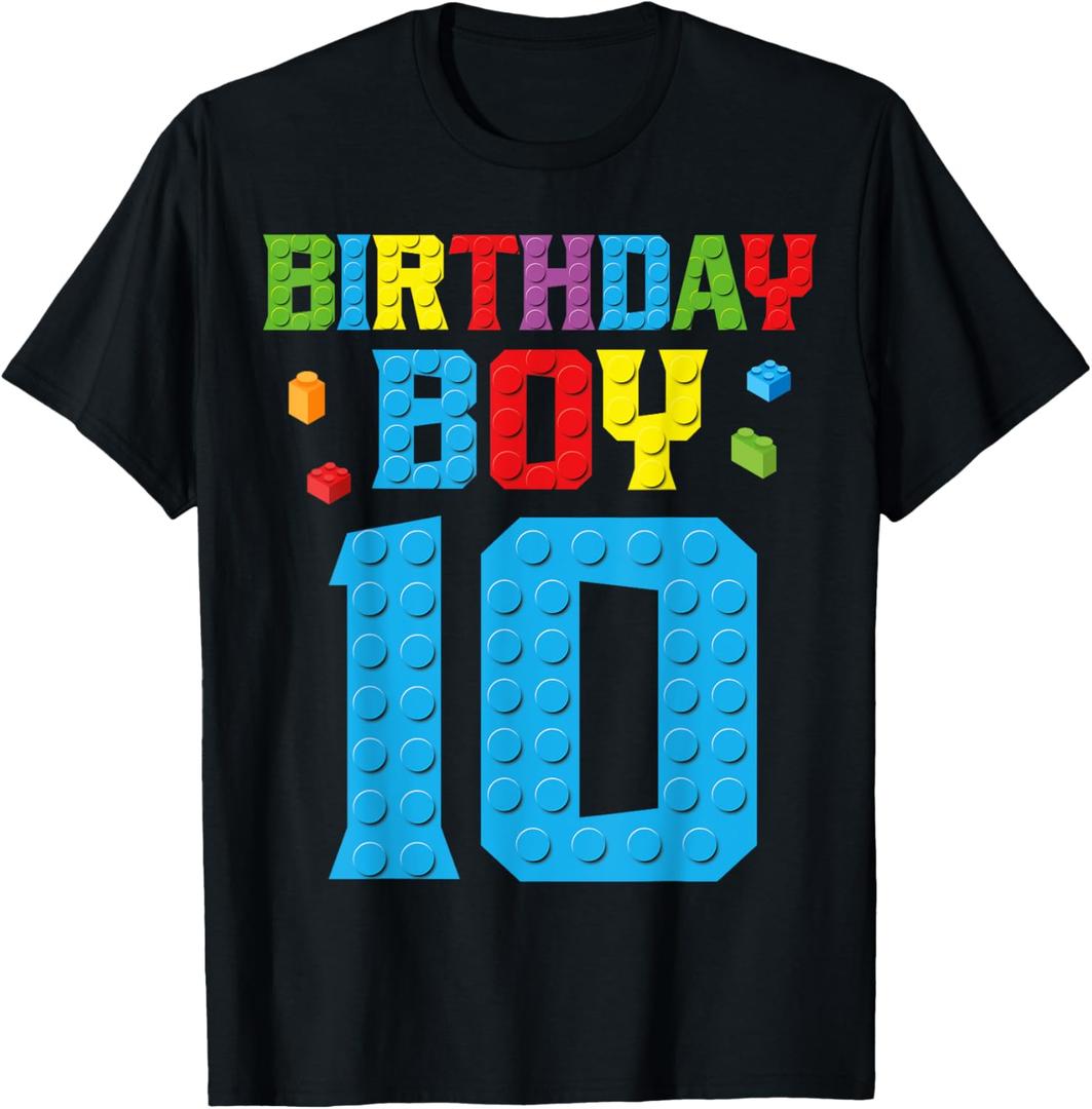 Master Builder 10th Birthday Boy Ten 10 Year Building Bricks T-Shirt (Small, Black)