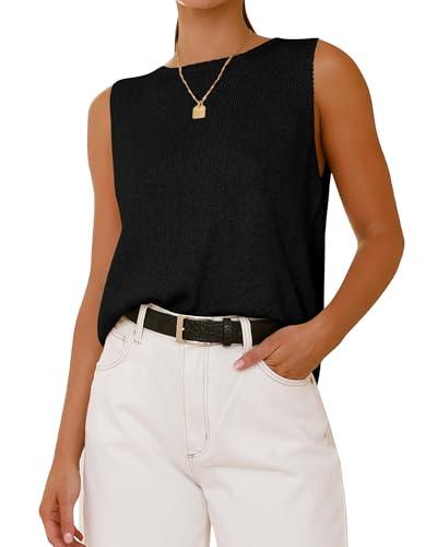 BTFBM Sleeveless Sweater Tops for Women 2026 Crew Neck Lightweight Casual Loose Tank Summer Outfits Fashion Clothing(Black, Medium)