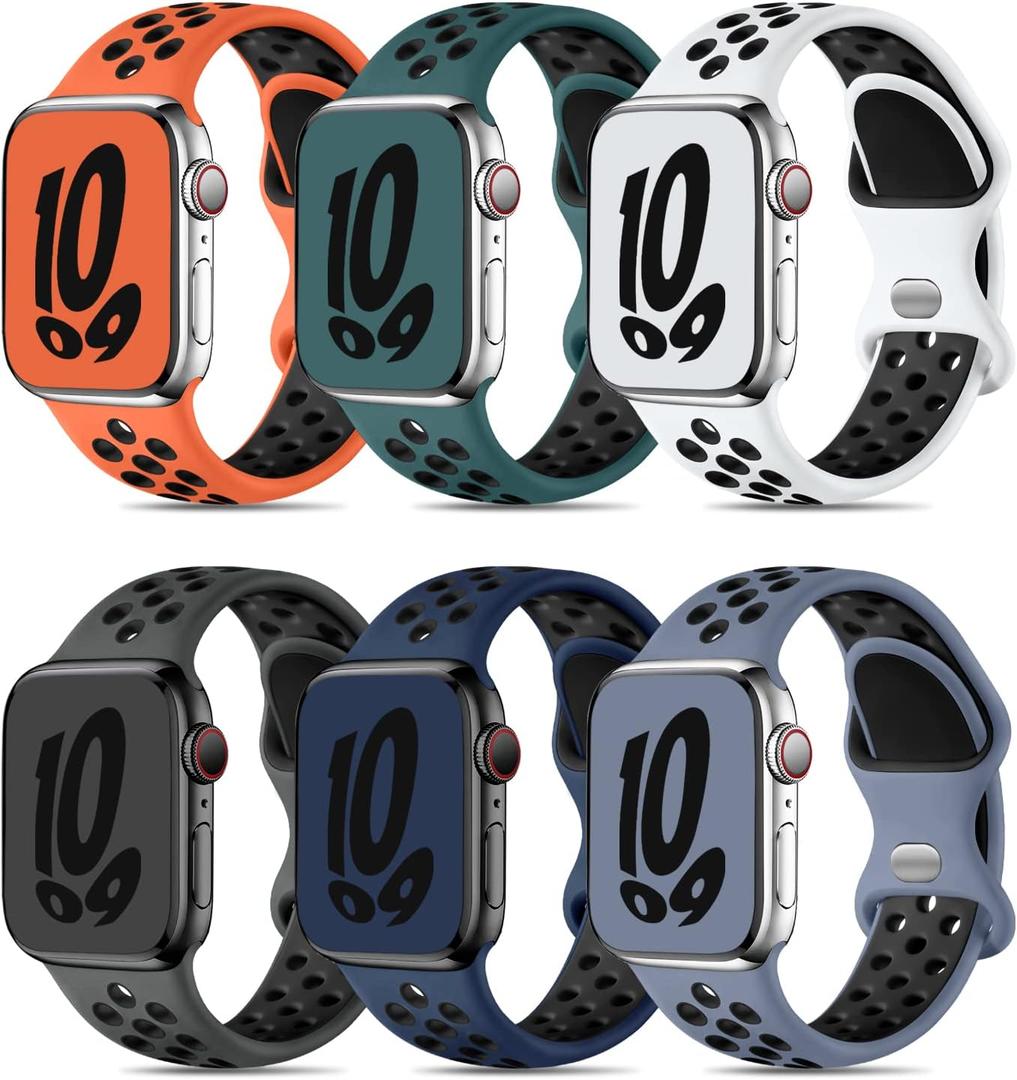 Compatible with Apple Watch Band 38mm Women, with Apple Watch Band 40mm 41mm 42mm 44mm 45mm 49mm iWatch Bands Ultra SE Series 8 7 6 5 4 3 2 1, Sport Breathable Soft Silicone Straps (Anthracite Black/White Black/Orange Black/Bluegray Black/Navy Black/Green Black)