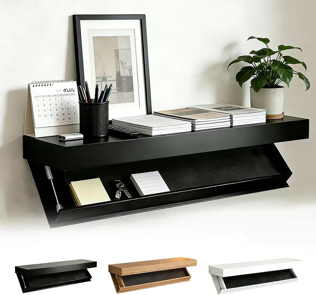 Floating Hidden Shelves for Wall with Concealed Storage Drawer, Hidden Shelf Night Stand with Secret Compartment, for Home Office Living Room, Black, 20.87 x 6.89 x 2.17 inches